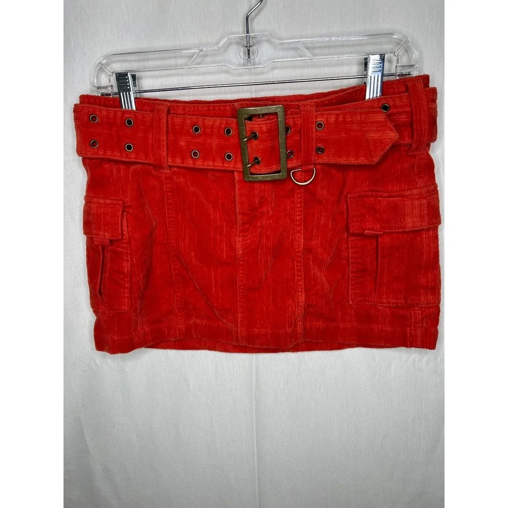 Urban Outfitters Red Corduroy Cargo Mini Skirt with Grommet‎ Belt Size M